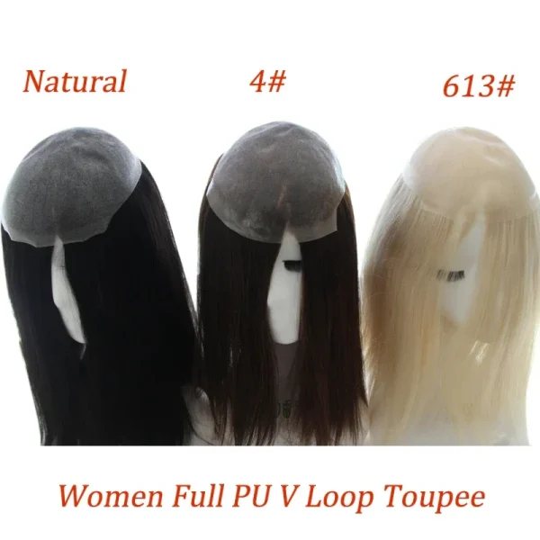 VLoop Straight Toupee Full PU Base European Hair Topper For Women Remy Hairpiece Invisible Durable Replacement System Female Wig - Image 17