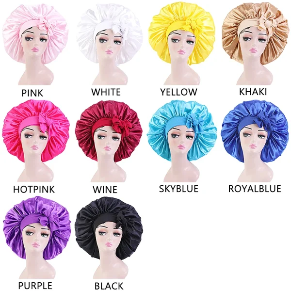 Satin Bonnets Silk Satin Bonnet Cap Night Sleep Hat Hair Bonnets For Women Large Satin Bonnet Silk Hair Wrap Stretchy Tie Band - Image 5