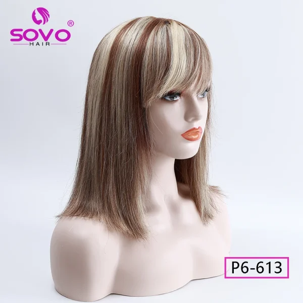 Machine-made Human Hair wig with bangs Straight Bob Full Machine Made Wigs No Lace For Women 10 12 14 Inches 100% Human Hair Wig - Image 13