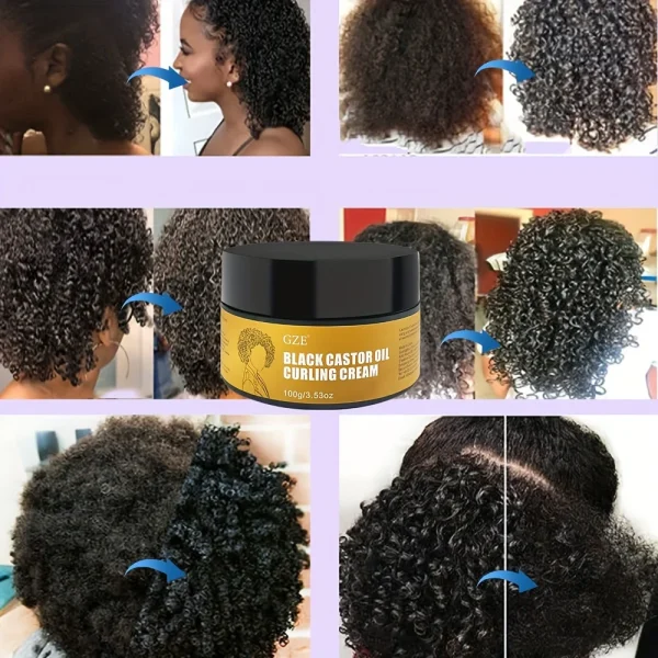 GZE Black Castor Oil Curl Defining Cream Non-stick Hydrates & eliminates frizz, Hair-Smoothing Anti-Frizz Cream - Image 3