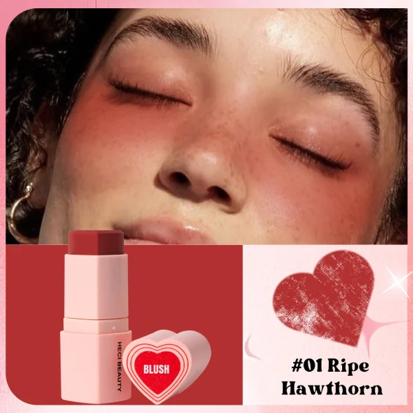 Heart Shape Vegan Creamy Blush Stick Matte Silky Waterproof Pink Blush Cream Makeup Stick High Pigment  3in1 Lip Eye Cheek Tint - Image 9