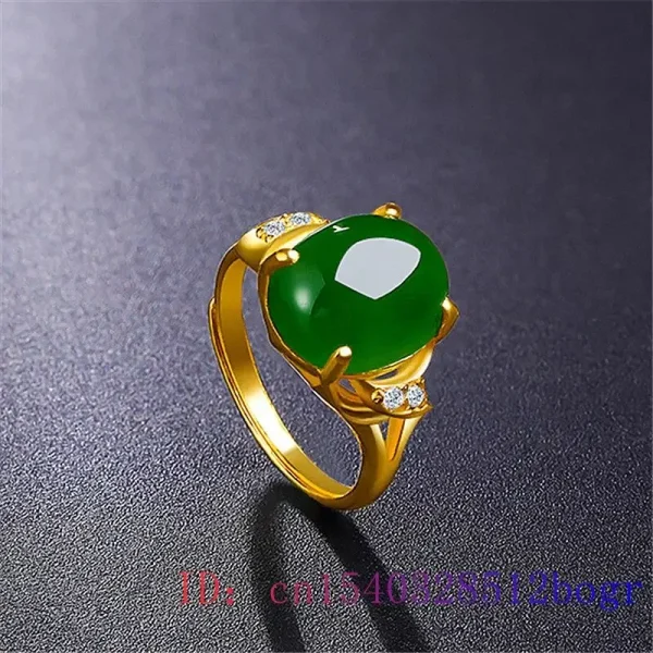 Green Jade Ring Charm 925 Silver Natural Fashion Zircon Gemstone Crystal Jewelry Chalcedony Amulet Men Gifts Women - Image 2