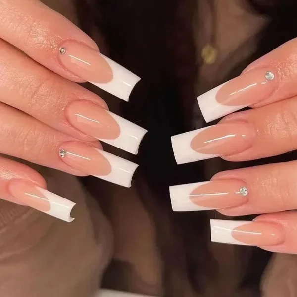 Hot Sexy Girl Simple Glossy Pure White Red Lip Long Coffin Fake Nail Tips Full Finished False Nail Press on Glue Manicure Woman - Image 11