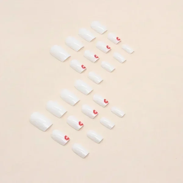 Hot Sexy Girl Simple Glossy Pure White Red Lip Long Coffin Fake Nail Tips Full Finished False Nail Press on Glue Manicure Woman - Image 3