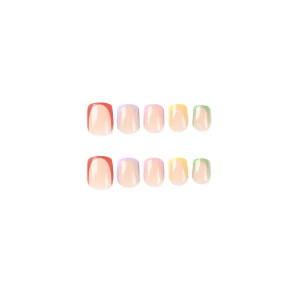 24Pcs Colored Candy Color Wearable Cute Short Square Full Cover Fake Art Nail Finished False Nail Press on Nail Glue Party Woman - Image 3