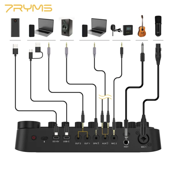 7Ryms 7Caster SE2 USB Audio Interface 3.5mm, 6.35mm Instrument Inputs with XLR,  for Recording, Streaming and Podcasting, ect - Image 12