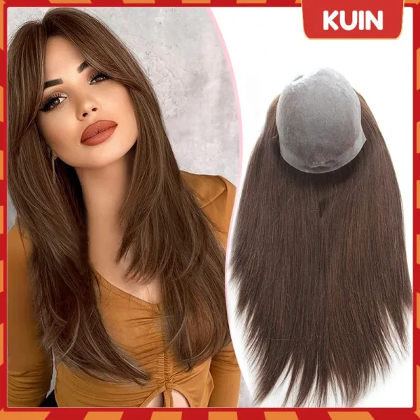 VLoop Straight Toupee Full PU Base European Hair Topper For Women Remy Hairpiece Invisible Durable Replacement System Female Wig