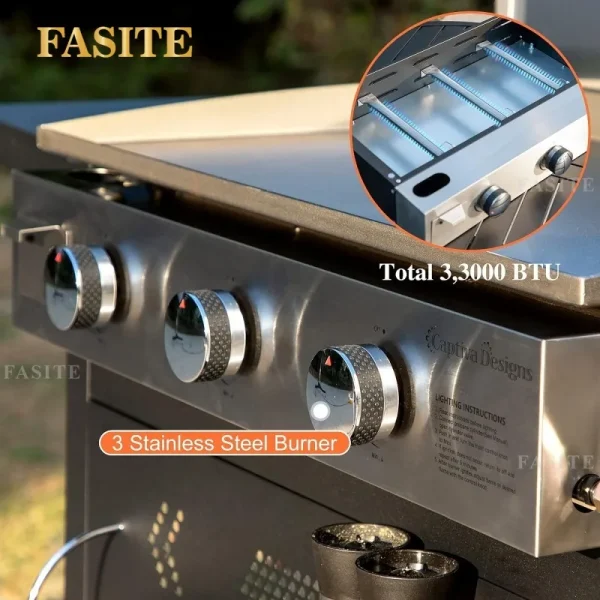 Flat Top Gas Griddle Grill with Lid 3-Burner Propane BBQ Grill Outdoor Cooking Station, Can Be Converted Into Table Top Griddle - Image 11