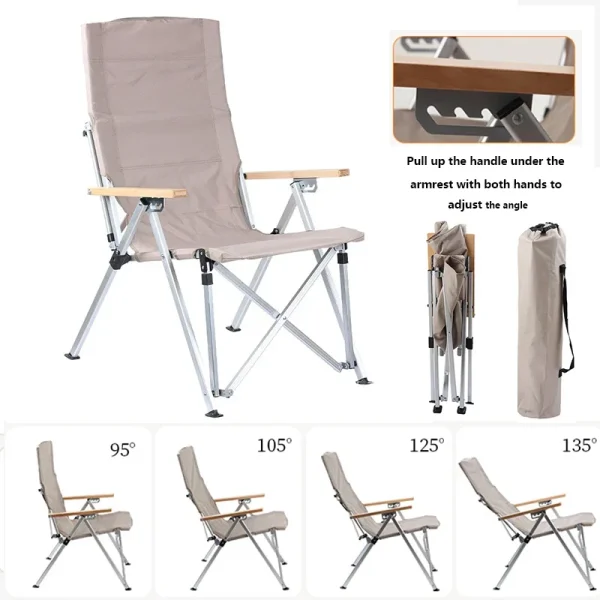 High-back Folding Chair Outdoor Portable Storage Multi-gear Adjustable Lunch Break Chair Camping Beach Lounge Chair - Image 6