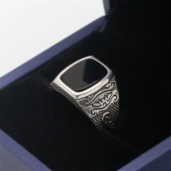 Wholesale 925 Sterling Silver Male Ring Vintage Turkish Finger Ring Natural Rectangle Agate Stone Silver Men Finger Rings - Image 6