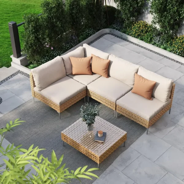 3/4/5/7-Piece Wicker Patio Furniture Set,All-Weather Outdoor Conversation Set Sectional Sofa with Water Resistant Thick Cushions - Image 7