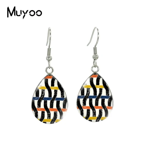 2023 New Geometric Stripes Line Patterns Tear drop Earring Fish hook Earrings Glass Cabochon Jewelry Handmade Items - Image 7