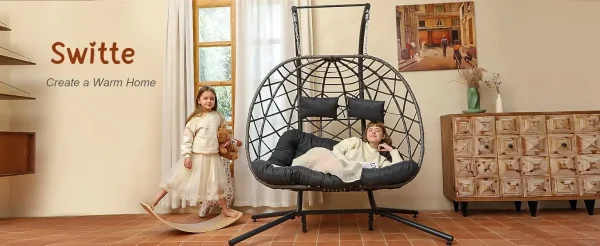 Double Egg Swing Chair with Stand, 2 Person Outdoor Indoor Hammock Hanging Chair with Cushion for Patio Living Room 550 - Image 12