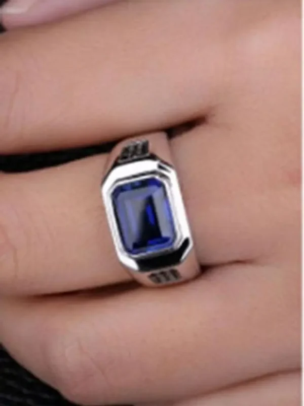 BOCAI 2022 New 100% Pure S925 Silver Jewelry Classic Dark Blue Cubic Zirconia 3A Personalized Atmosphere Punk Trend Men's Ring - Image 6