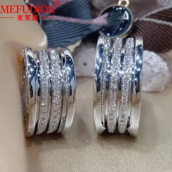 S925 Sterling Silver Moissanite Gear Rings Women and Men‘s Sparkling Full Diamond Rotatable Wedding Band Customized Jewelry Gift - Image 8