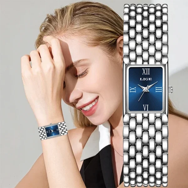 LIGE Elegant Luxury Woman Watch Fashion Casual Square Bracelet Quartz Watches for Women Waterproof Simple Ladies Thin Wristwatch