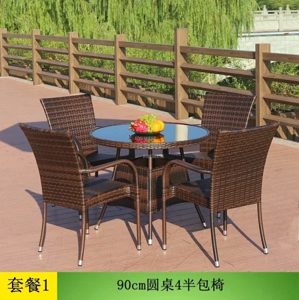 Nordic Rattan Garden Furniture Sets Household Patio Furniture Balcony Outdoor Furniture Leisure Table and Chair Three-piece Set - Image 12