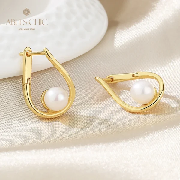 AC Freshwater Pearls 6-6.5mm Wire Huggies High Polished  Solid 925 Silver Stud Earrings PE1007 - Image 10