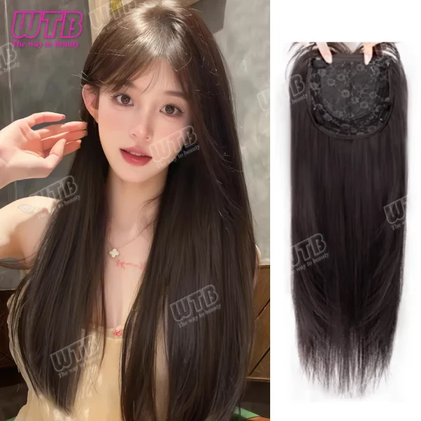 WTB Synthetic Wig Middle Part  Topper Hairpiece with Bangs Clip-In Bangs Extension Natural Invisible Clourse Hairpiece for Women