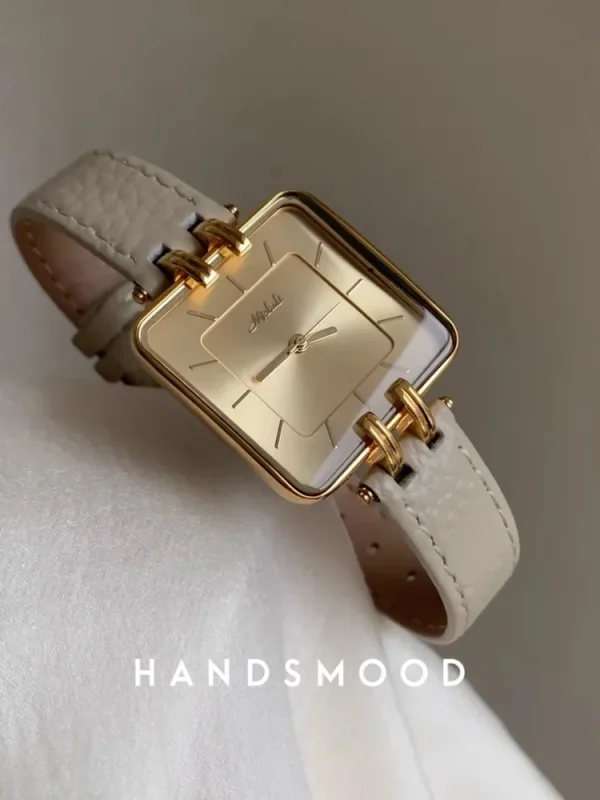 New hot selling cream beige simple square large dial leather women's watch fashionable temperament watch relojes para damas - Image 3