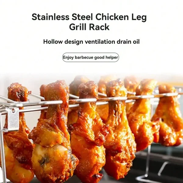 Chicken Leg & Wing Rack for Grill, 14 Slots Stainless Steel Roaster Stand for Chicken Legs, Wings, Drumstick, for Smoker Grill - Image 2