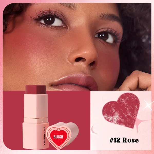 Heart Shape Vegan Creamy Blush Stick Matte Silky Waterproof Pink Blush Cream Makeup Stick High Pigment  3in1 Lip Eye Cheek Tint - Image 16