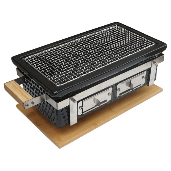 SEB KAMADO Charcoal BBQ Hibachi Grill With Grid Lifter Rectangular Portable Japanese Grill - Image 4