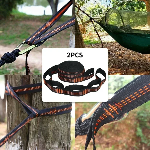 Polyester Straps Reinforced For Outdoor Camping Black Hammock Straps 5 Ring High Load-bearing Barb 2pcs - Image 11