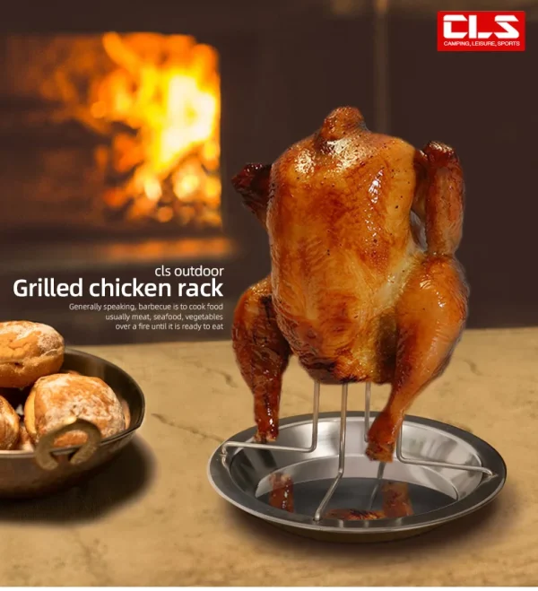 Roasting Chicken with Tray Grill Stand Roaster Rack Kitchen Outdoor BBQ Tools Stainless Steel Non-Stick Grilled Chicken Plate - Image 5