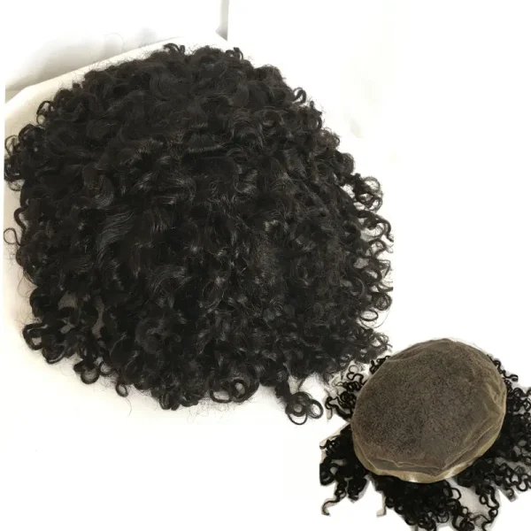 Mens Toupee Curly Human Hair Wigs Replacement Full Swiss Lace Toupee Hair Piece For Black Men's wig 10X8inch Brown #4 Color - Image 43