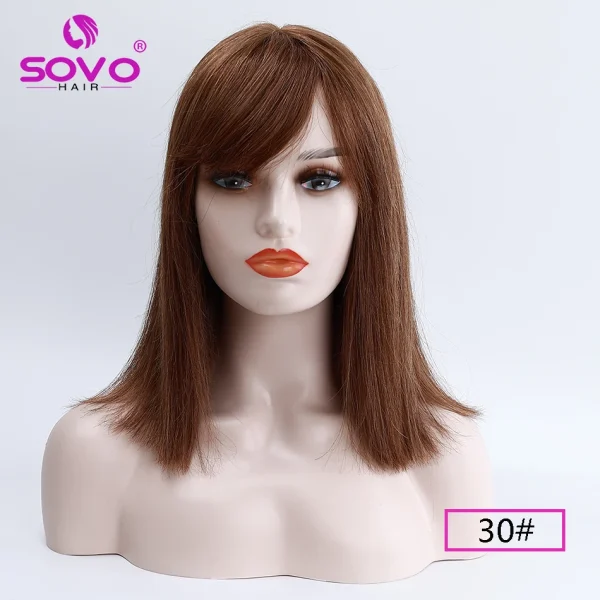 Machine-made Human Hair wig with bangs Straight Bob Full Machine Made Wigs No Lace For Women 10 12 14 Inches 100% Human Hair Wig - Image 16