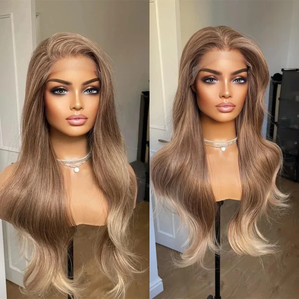 Natural Looking Wig For Women Warm Tone Honey Blonde with Medium Brown Balayage Gluelese Synthetic Lace Front Wig Cosplay/Party - Image 2