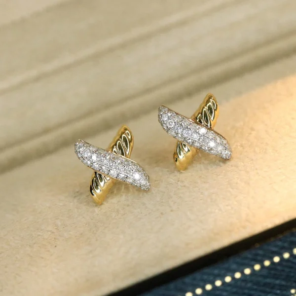 Aazuo Original Design 18K Yellow Gold Real Diamonds Fairy Letter X Stud Earring Gift For Women Engagement Dinner Party Au750 - Image 5