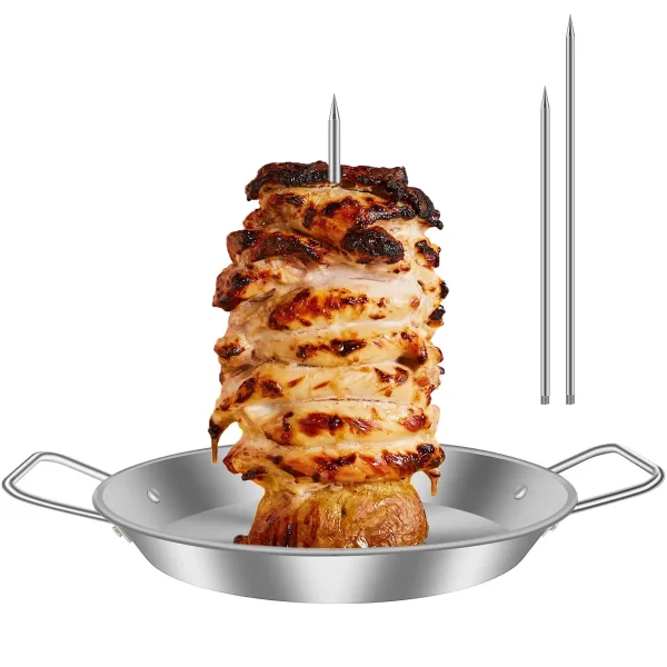 Vertical Skewer Chicken Roaster Rack with Bowl Metal Chicken Roaster Holder Replacement Spikes with Handle Smoker Accessories - Image 9