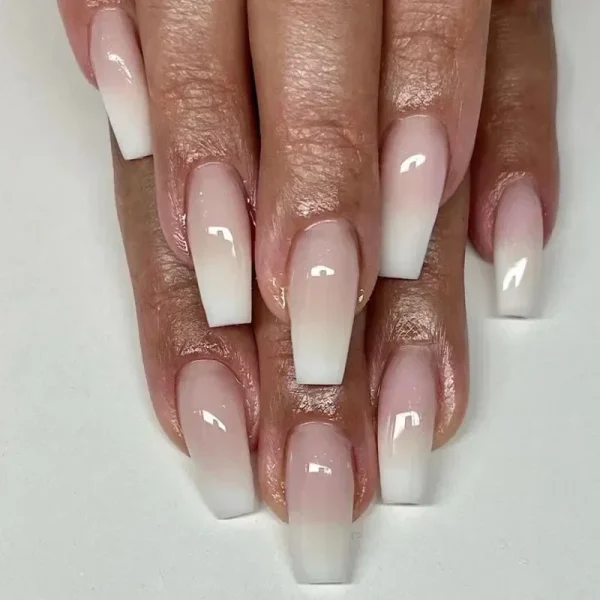 Hot Sexy Girl Simple Glossy Pure White Red Lip Long Coffin Fake Nail Tips Full Finished False Nail Press on Glue Manicure Woman - Image 7