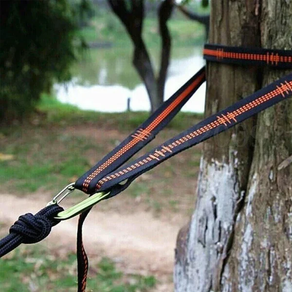 Polyester Straps Reinforced For Outdoor Camping Black Hammock Straps 5 Ring High Load-bearing Barb 2pcs - Image 3