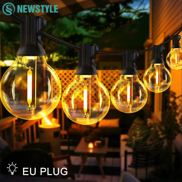 Globe Outdoor String Lights LED EU G40 Patio String Lights Dimmable Shatterproof Hanging Lights Patio Lights for Backyard Garden