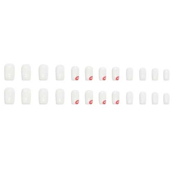 Hot Sexy Girl Simple Glossy Pure White Red Lip Long Coffin Fake Nail Tips Full Finished False Nail Press on Glue Manicure Woman - Image 5