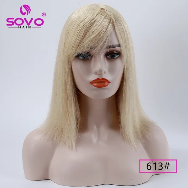 Machine-made Human Hair wig with bangs Straight Bob Full Machine Made Wigs No Lace For Women 10 12 14 Inches 100% Human Hair Wig - Image 18