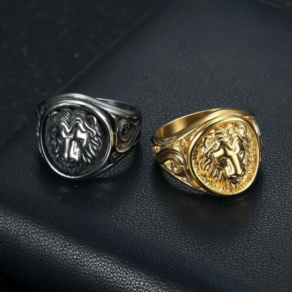 New Retro Animal Lion Pattern Men's Ring Fashion Vintage Metal Gold silver color Lion Head Ring Accessories Party Jewelry - Image 3