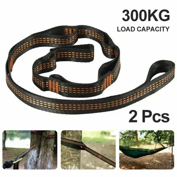 Polyester Straps Reinforced For Outdoor Camping Black Hammock Straps 5 Ring High Load-bearing Barb 2pcs