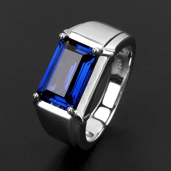 Men's Eternity 925 Sterling Silver Square natural Blue Sapphire Stone Solitaire Rings For Men Resizable ring jewelry gift - Image 3