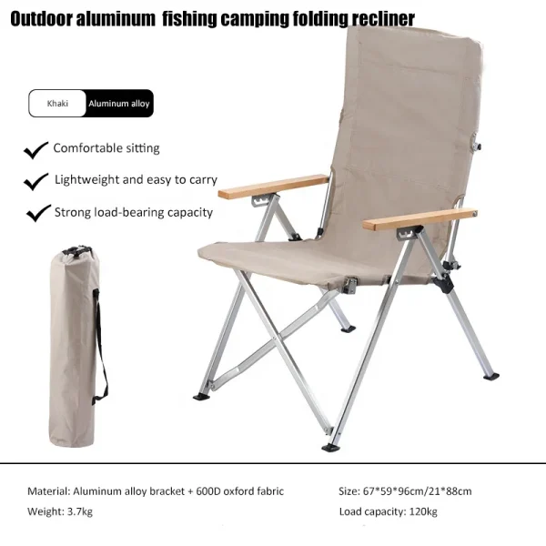 4 Position Adjustable Backrest Outdoor Relax Reclining Aluminum Portable Folding Beach Camping Chair - Image 4