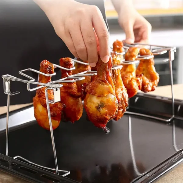 Chicken Leg & Wing Rack for Grill, 14 Slots Stainless Steel Roaster Stand for Chicken Legs, Wings, Drumstick, for Smoker Grill