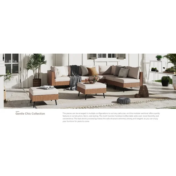 8 Piece Outdoor Sectional Sofa PE Rattan Patio Conversation Sets, All Weather Patio Furniture Set with Thick Cushions for Garden - Image 17