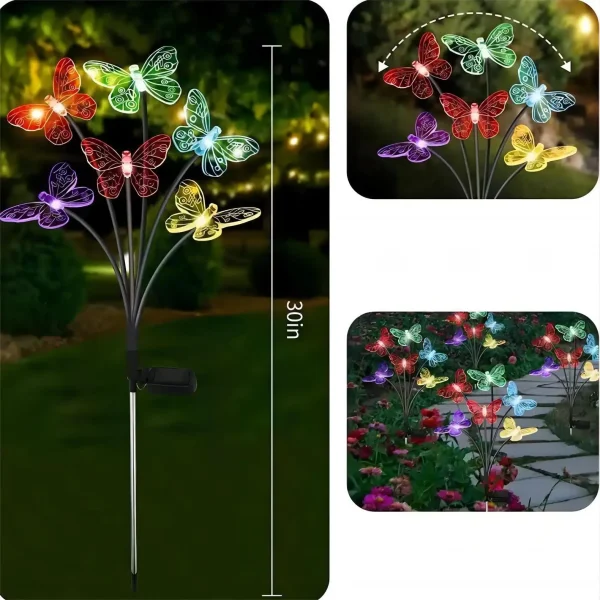 Garden Solar Butterfly Lights Outdoor 6LED Decor Light Waterproof Stake Lights For Yard Pathway Patio