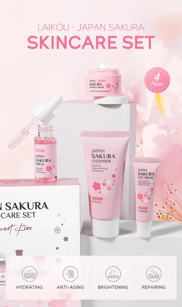 Facial Products Kit Sakura Skin Care Set Facial Cleanser Serum Moisturizing  Face Cream Eye Cream Korean Skincare Improve Rough - Image 8