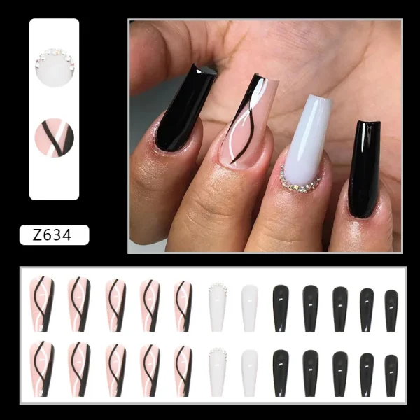 24pcs Long Ballerina French Fake Nails Pink Diamond Sweet Flower Wearing False Nails Full Cover Press on Nails DIY Detachable - Image 15