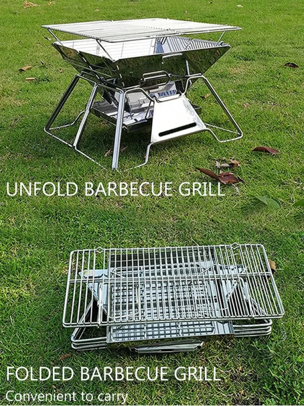 Folding Grill Fire Pit Outdoor Table Camping Stove Stainless Steel Foldable Barbecue With A Charcoal Rack Grill - Image 7