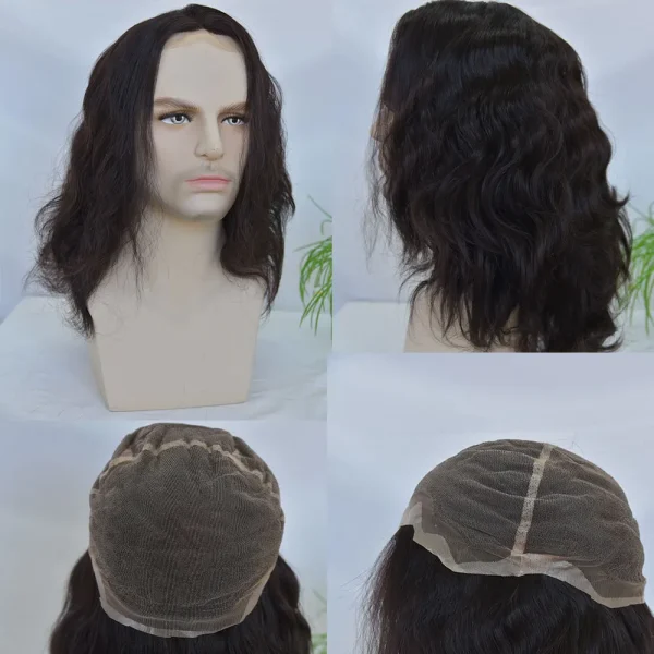 Long Black Body Wave Human Hair Wigs for Men and Women Swiss Full Lace Wig Natural Hairline 200% Density 14inch - Image 2